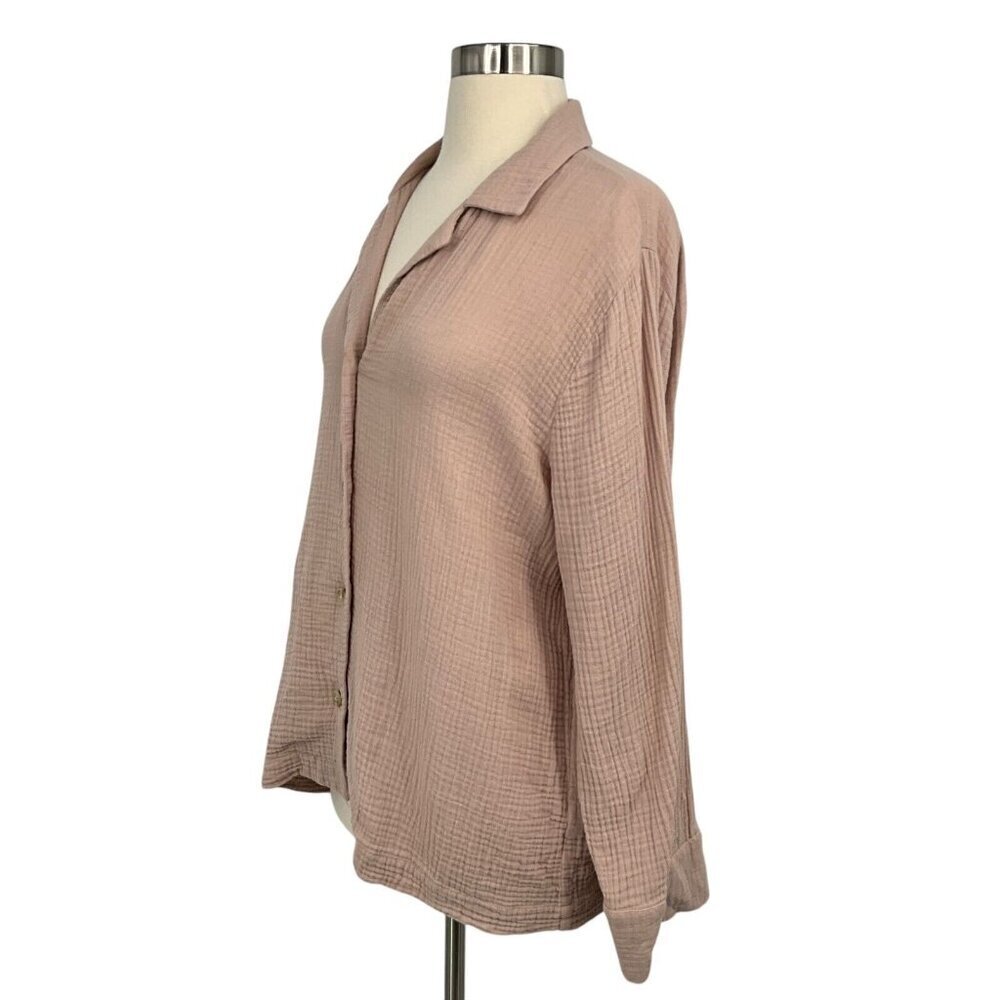 Jenni Kayne Gauze Shirt Size M Blush Pink Button Up Textured Cotton Long Sleeve - Picture 5 of 10